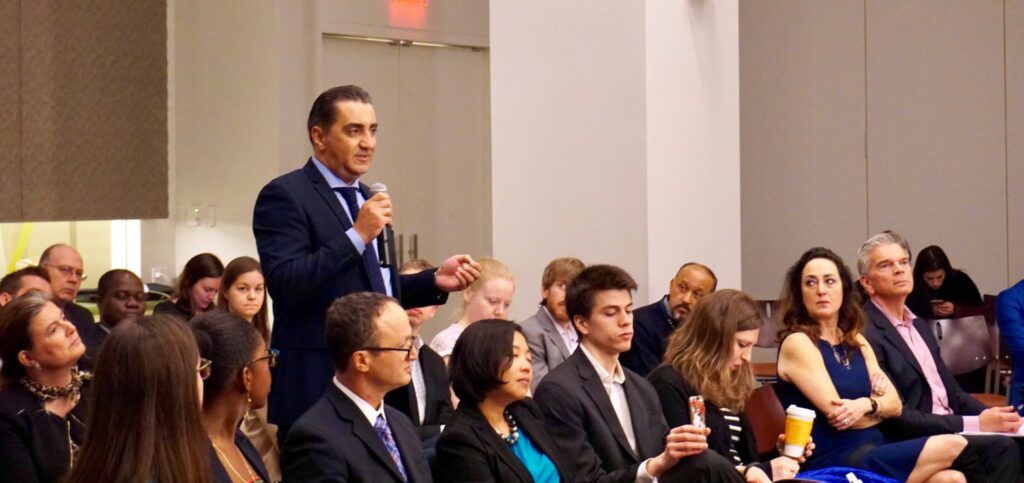 Sevak Amalyan, Program Manager at Counterpart International, poses a question to Deputy Administrator Brown